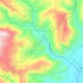 Purwoharjo topographic map, elevation, terrain