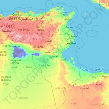 Tunisia topographic map, elevation, terrain