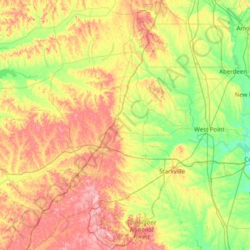 Tombigbee National Forest topographic map, elevation, terrain