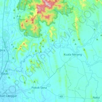 Sungai Padang Terap topographic map, elevation, terrain