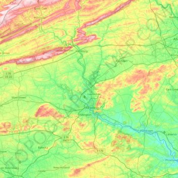 Berks County topographic map, elevation, terrain