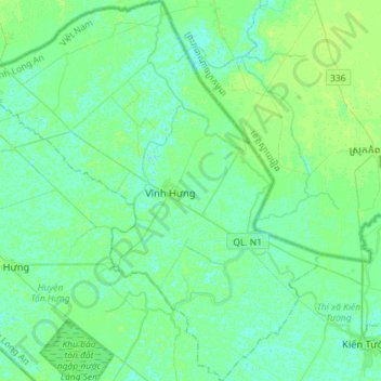 Vĩnh Hưng District topographic map, elevation, terrain