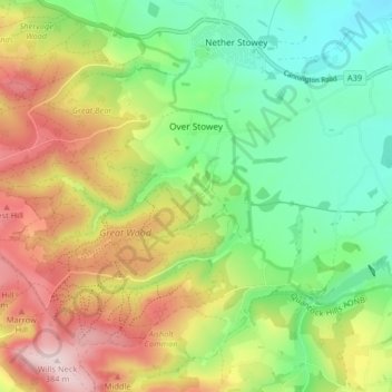 Over Stowey topographic map, elevation, terrain