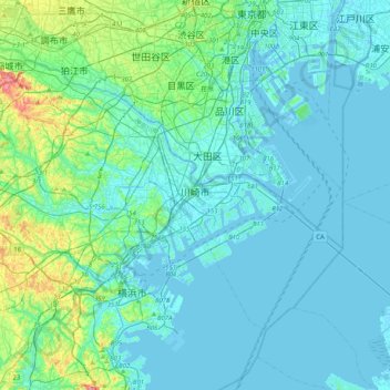 Kawasaki topographic map, elevation, terrain