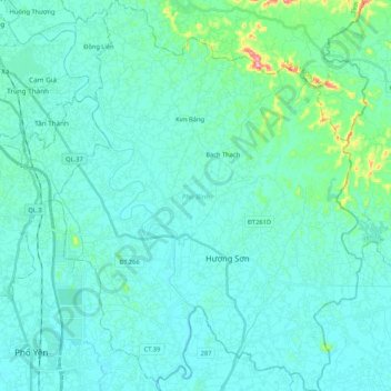 Phú Bình District topographic map, elevation, terrain