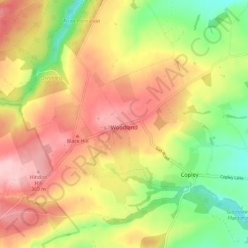 Woodland topographic map, elevation, terrain