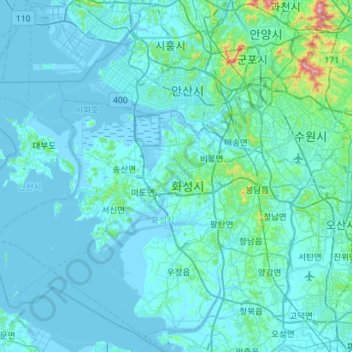 Danwon-gu topographic map, elevation, terrain