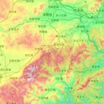 Zhuolu County topographic map, elevation, terrain