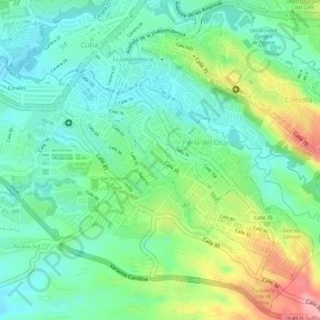 Nueva Colombia topographic map, elevation, terrain