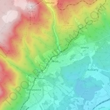 Hrob topographic map, elevation, terrain