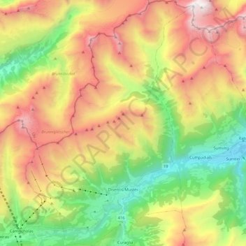 Disentis/Mustér topographic map, elevation, terrain