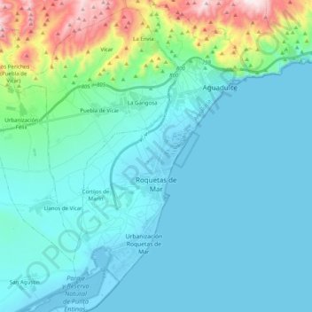 Roquetas de Mar topographic map, elevation, terrain