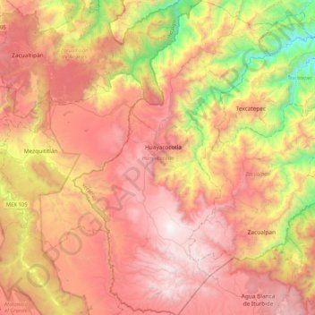 Huayacocotla topographic map, elevation, terrain