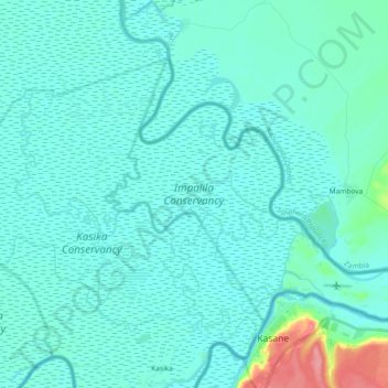 Impalila Conservancy topographic map, elevation, terrain