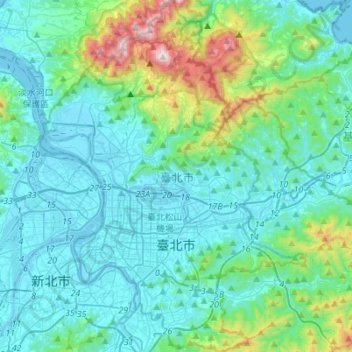 Taipei topographic map, elevation, terrain