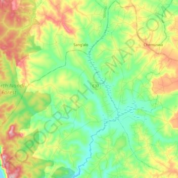 Kaptel/Kamoiywo ward topographic map, elevation, terrain