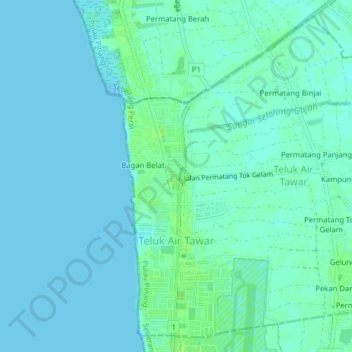 Teluk Air Tawar topographic map, elevation, terrain