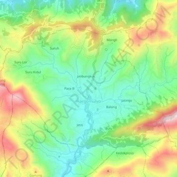 Hargomulyo topographic map, elevation, terrain