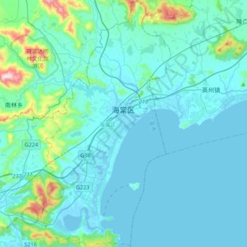 海棠区 topographic map, elevation, terrain