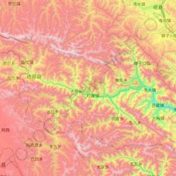 Têwo County topographic map, elevation, terrain