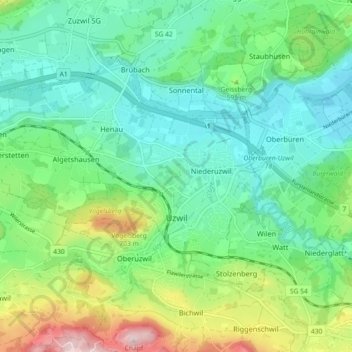 Uzwil topographic map, elevation, terrain