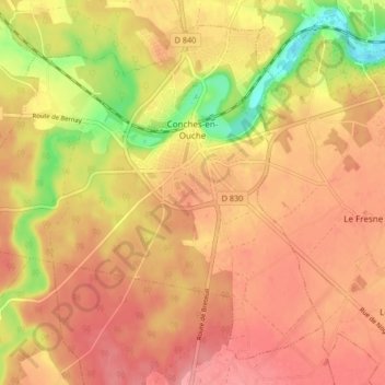 Conches-en-Ouche topographic map, elevation, terrain