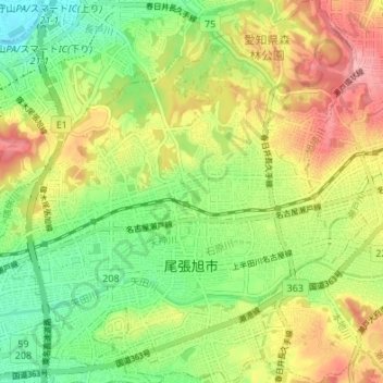 Owariasahi topographic map, elevation, terrain