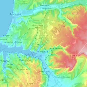 Инкерман topographic map, elevation, terrain