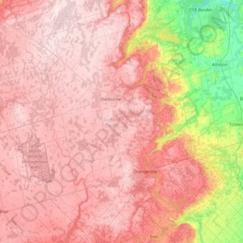 Dufferin County topographic map, elevation, terrain