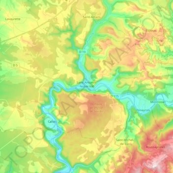 Saint-Antonin-Noble-Val topographic map, elevation, terrain
