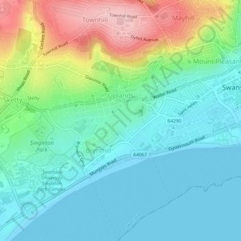 Uplands topographic map, elevation, terrain