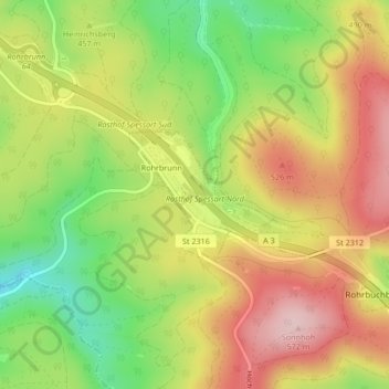Rohrbrunn topographic map, elevation, terrain