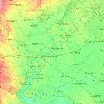 Jász-Nagykun-Szolnok topographic map, elevation, terrain