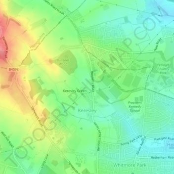 Keresley topographic map, elevation, terrain