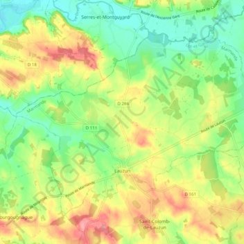 Lauzun topographic map, elevation, terrain