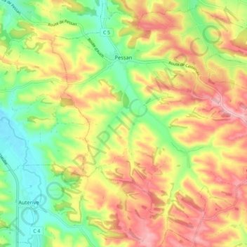 Pessan topographic map, elevation, terrain