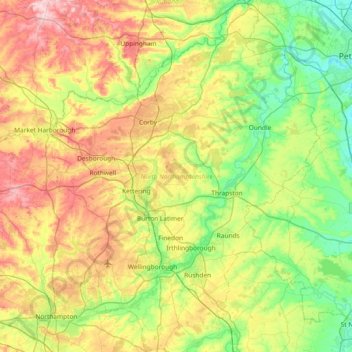 North Northamptonshire topographic map, elevation, terrain