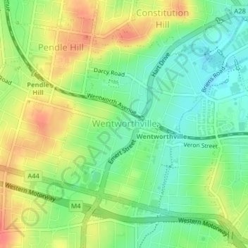 Wentworthville topographic map, elevation, terrain