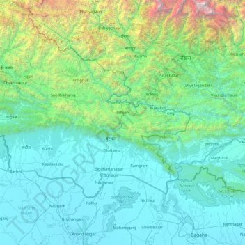 Lumbini topographic map, elevation, terrain