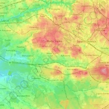 Ruda Śląska topographic map, elevation, terrain