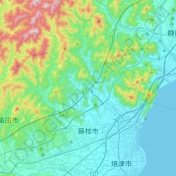 Fujieda topographic map, elevation, terrain