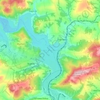 Jezioro Mucharskie topographic map, elevation, terrain