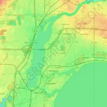 Menasha topographic map, elevation, terrain