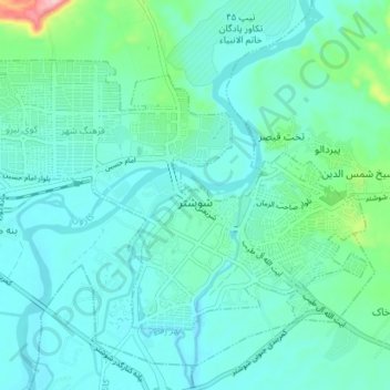 Shushtar topographic map, elevation, terrain