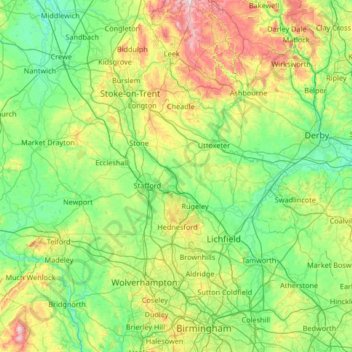 Staffordshire topographic map, elevation, terrain