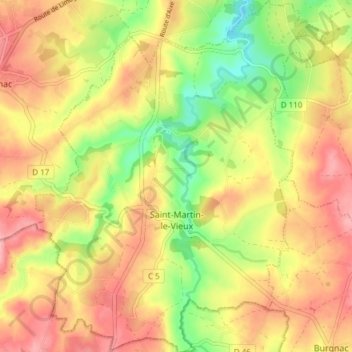 SaintMartinleVieux topographic map, elevation, terrain