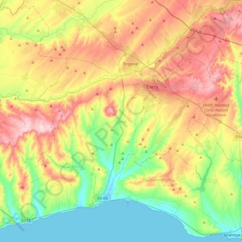 Çorlu topographic map, elevation, terrain