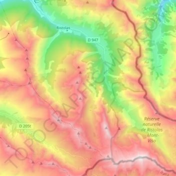 Ristolas topographic map, elevation, terrain