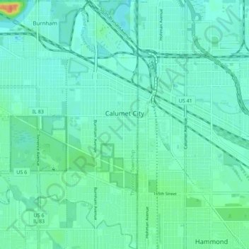 Calumet City topographic map, elevation, terrain