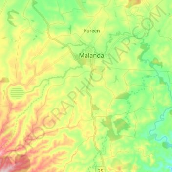 Malanda topographic map, elevation, terrain